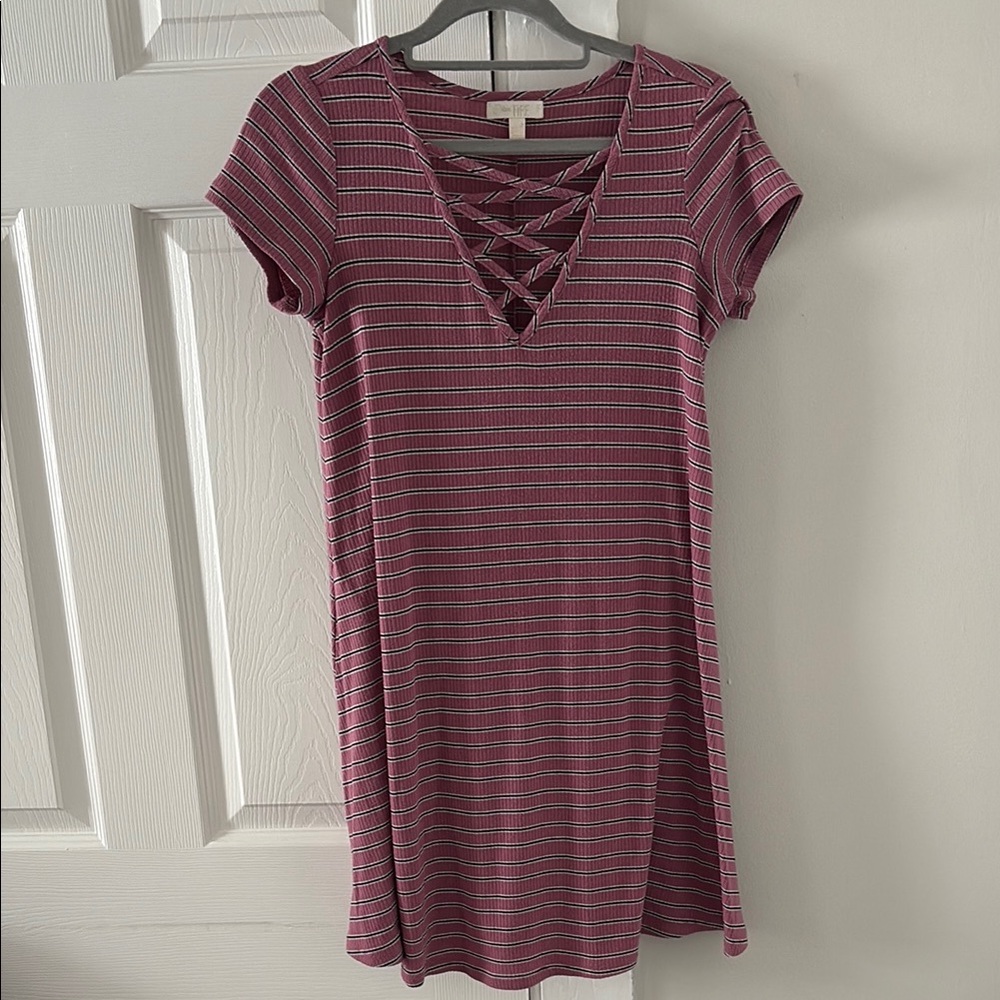 Pink Striped Casual Dress